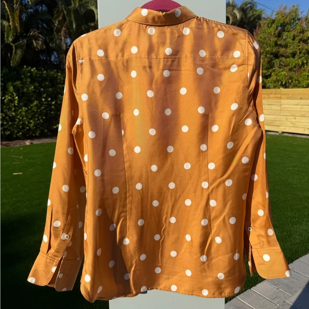 J crew polka dot silk blouse button down sz 4 - Picture 5 of 5